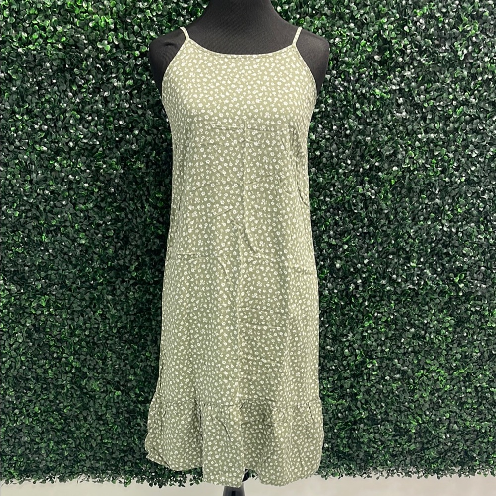 Green Floral Spaguetti Strap Dress